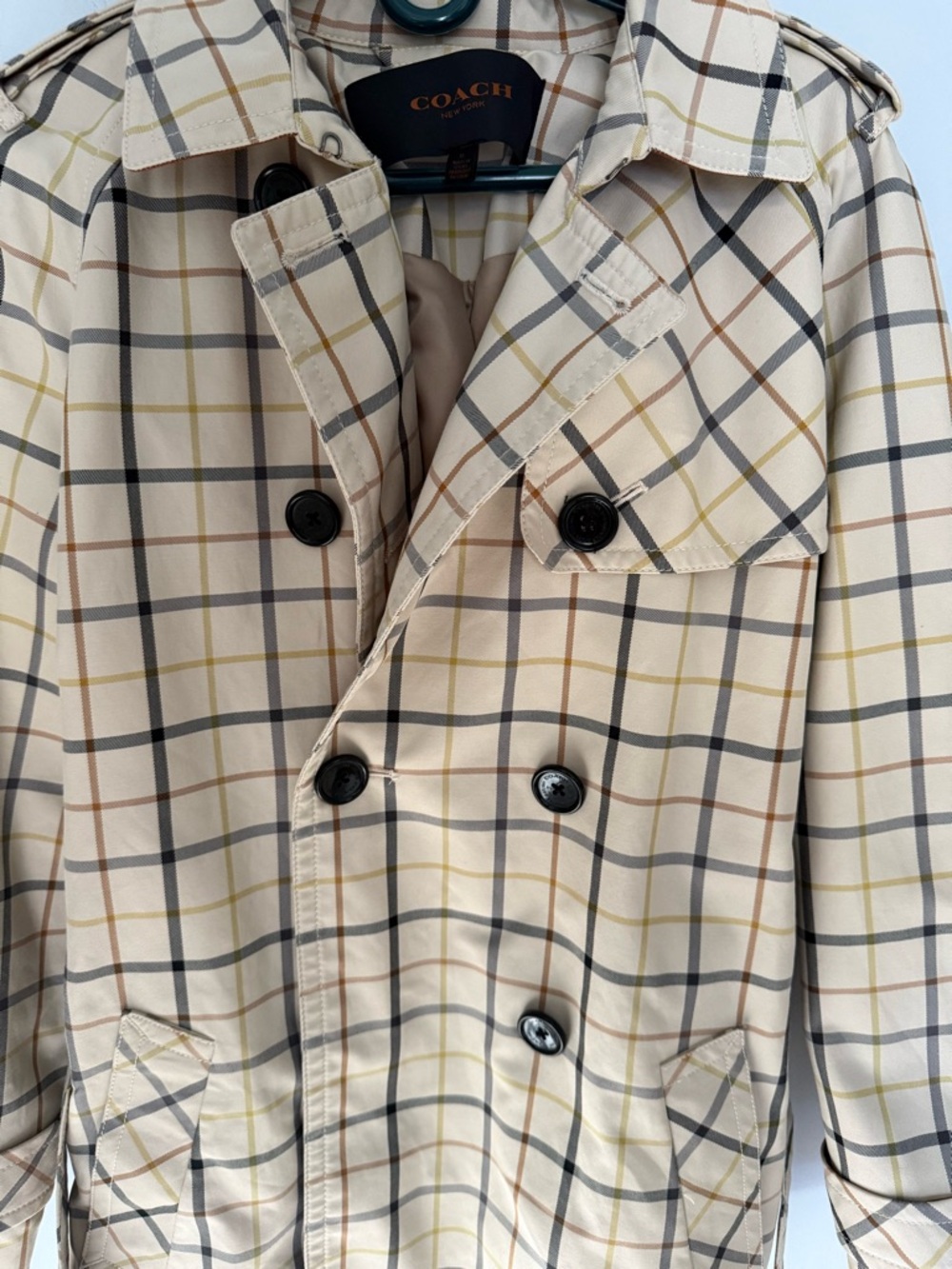 Coach F83728 Tattersall Plaid Belted Short Trench Coat - Picture 4 of 11